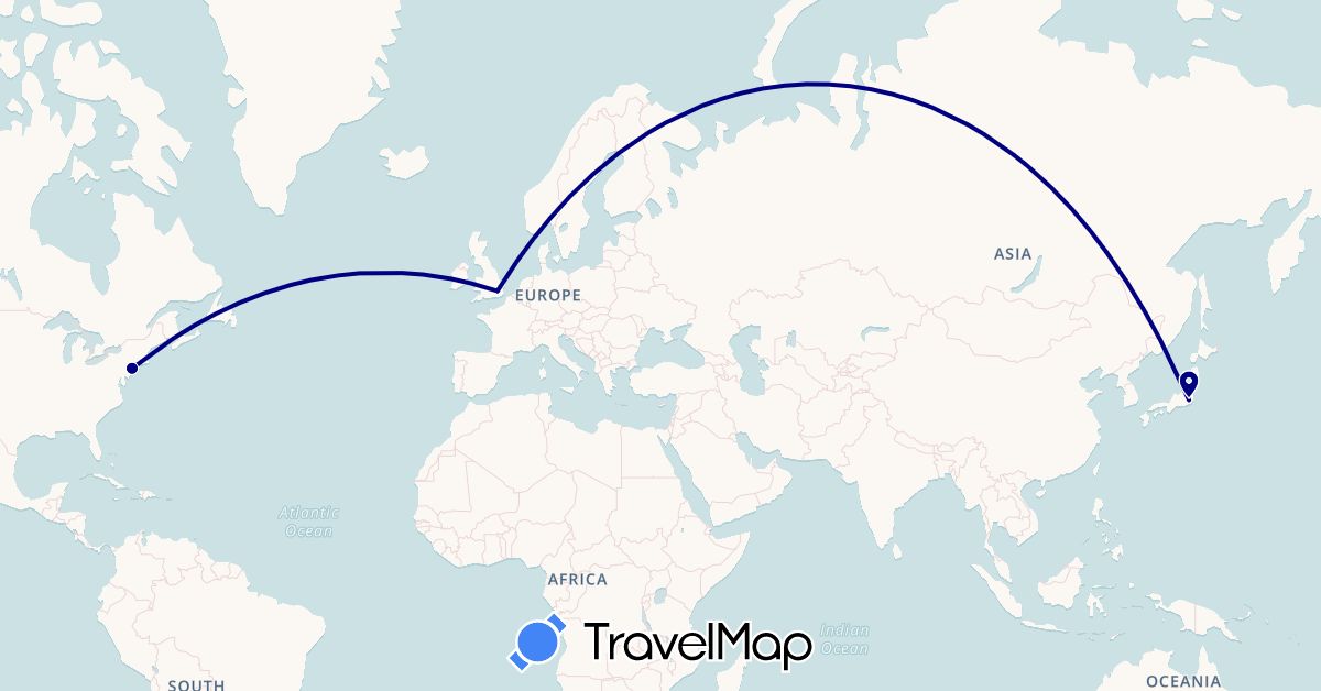 TravelMap itinerary: driving in United Kingdom, Japan, United States (Asia, Europe, North America)